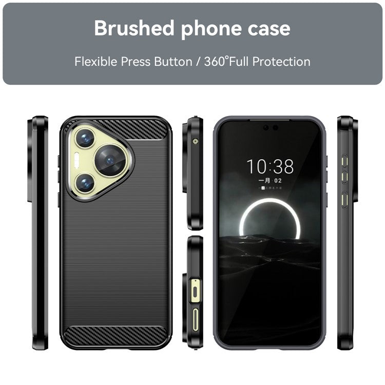 For Huawei Pura 70 Case Brushed TPU Phone Back Cover Carbon Fiber Texture - Black