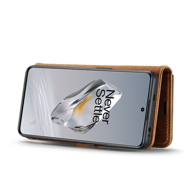 DG.MING for OnePlus 12 5G Case Detachable Split Leather Phone Cover with Stand Wallet - Brown