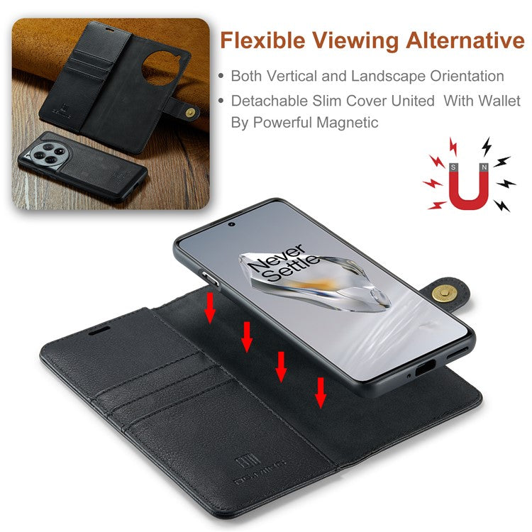 DG.MING for OnePlus 12 5G Case Detachable Split Leather Phone Cover with Stand Wallet - Black