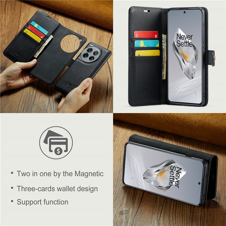 DG.MING for OnePlus 12 5G Case Detachable Split Leather Phone Cover with Stand Wallet - Black