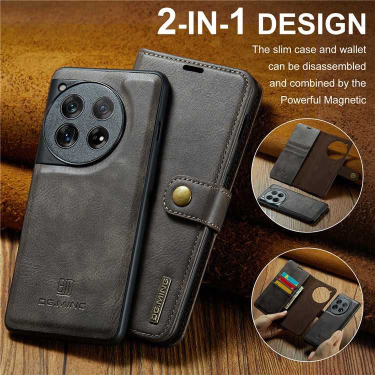 DG.MING for OnePlus 12 5G Case Detachable Split Leather Phone Cover with Stand Wallet - Grey