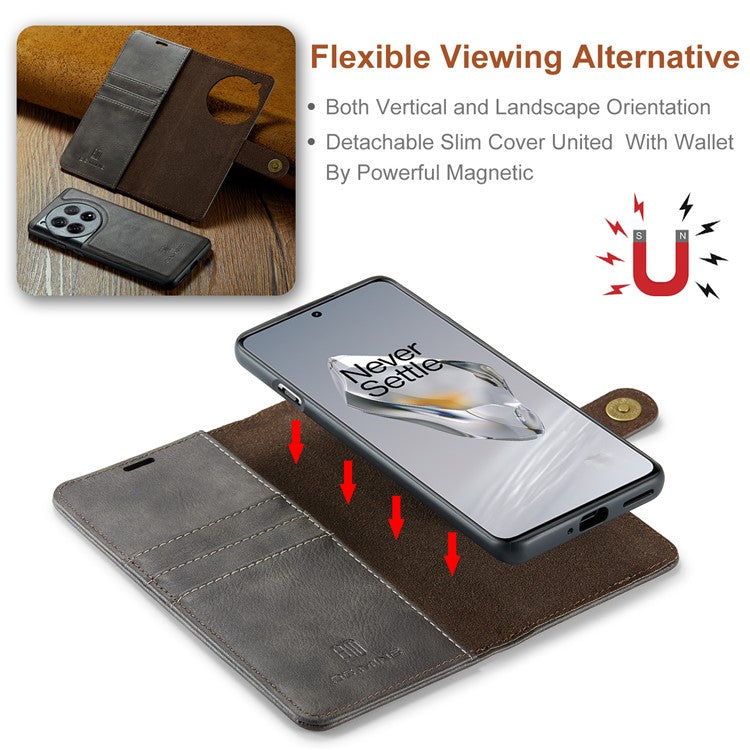 DG.MING for OnePlus 12 5G Case Detachable Split Leather Phone Cover with Stand Wallet - Grey