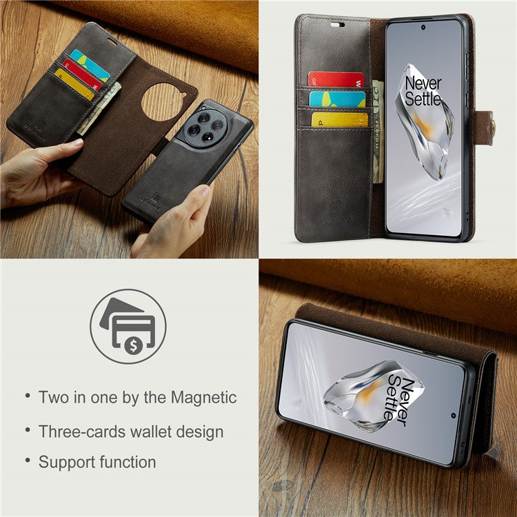 DG.MING for OnePlus 12 5G Case Detachable Split Leather Phone Cover with Stand Wallet - Grey
