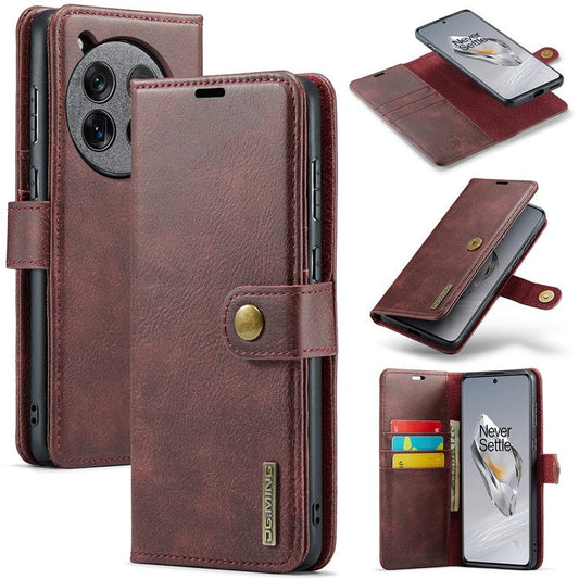 DG.MING for OnePlus 12 5G Case Detachable Split Leather Phone Cover with Stand Wallet - Red
