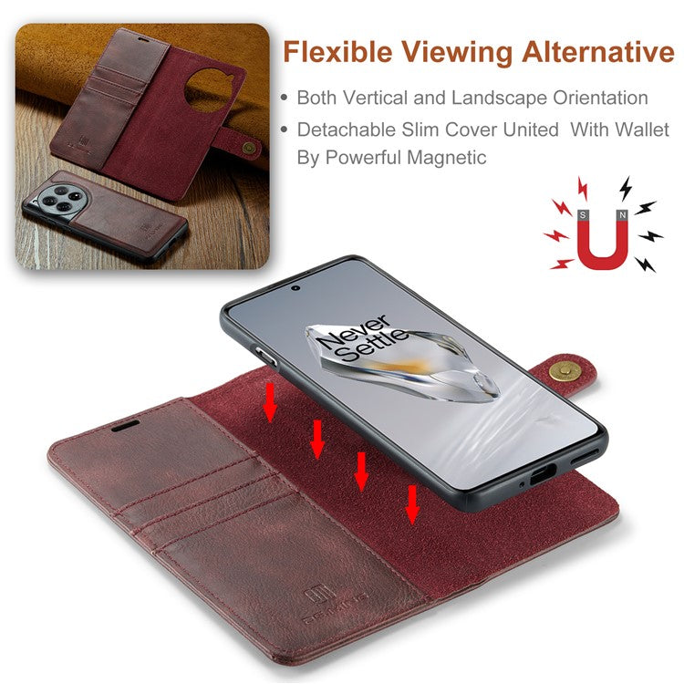 DG.MING for OnePlus 12 5G Case Detachable Split Leather Phone Cover with Stand Wallet - Red