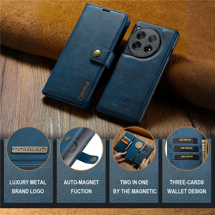 DG.MING for OnePlus 12 5G Case Detachable Split Leather Phone Cover with Stand Wallet - Blue