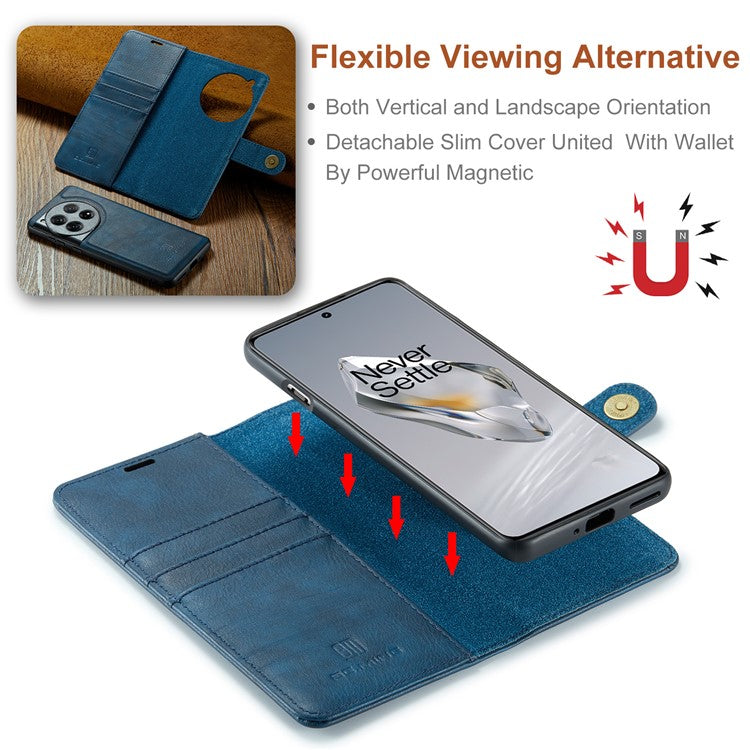 DG.MING for OnePlus 12 5G Case Detachable Split Leather Phone Cover with Stand Wallet - Blue