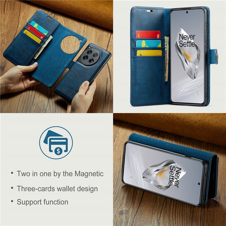 DG.MING for OnePlus 12 5G Case Detachable Split Leather Phone Cover with Stand Wallet - Blue
