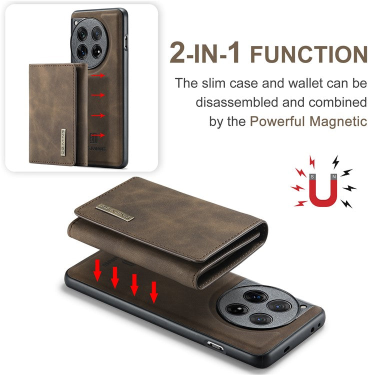 DG.MING M1 Series for OnePlus 12 5G Case Detachable Wallet Phone Cover - Coffee