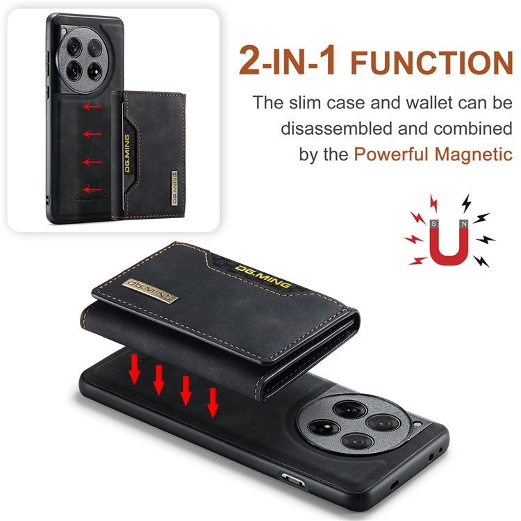 DG.MING M2 Series for OnePlus 12 5G Kickstand Case Detachable Magnetic Wallet Phone Cover - Black