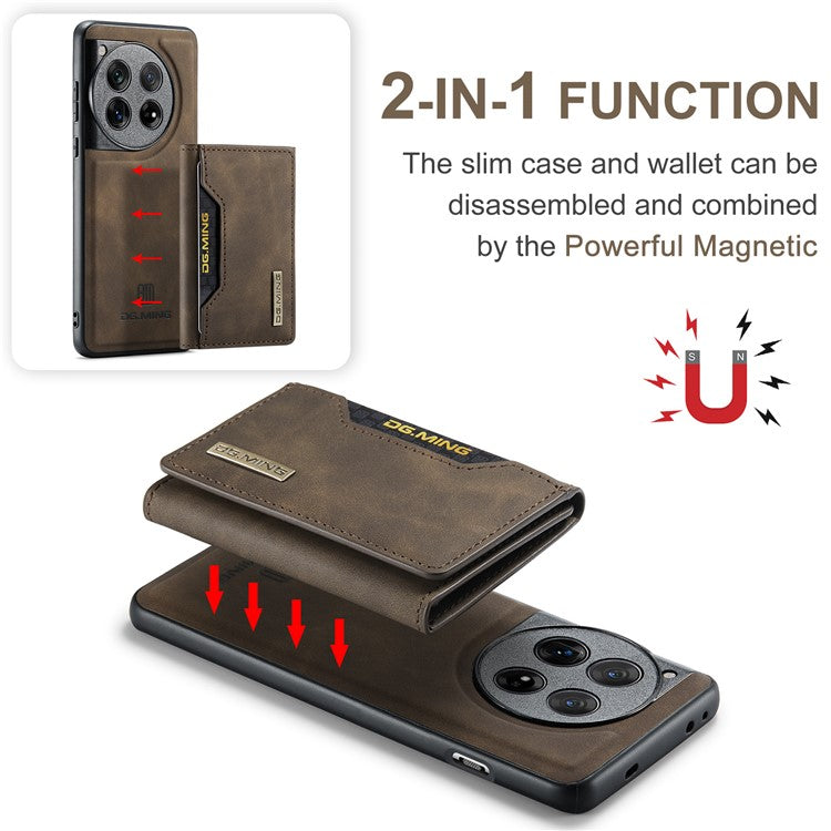 DG.MING M2 Series for OnePlus 12 5G Kickstand Case Detachable Magnetic Wallet Phone Cover - Coffee