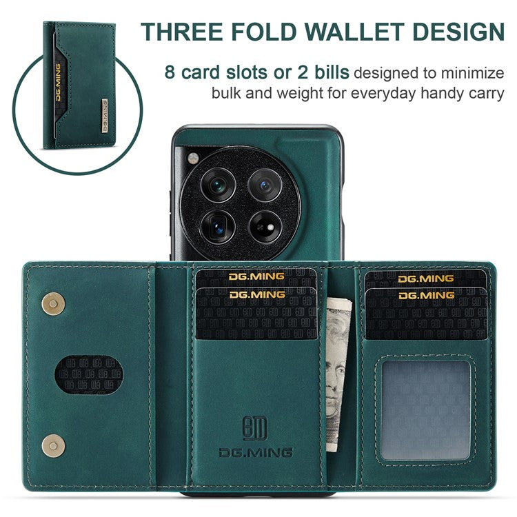 DG.MING M2 Series for OnePlus 12 5G Kickstand Case Detachable Magnetic Wallet Phone Cover - Green