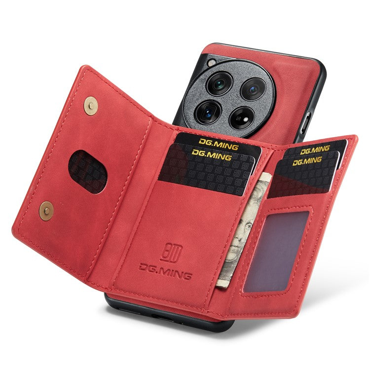 DG.MING M2 Series for OnePlus 12 5G Kickstand Case Detachable Magnetic Wallet Phone Cover - Red