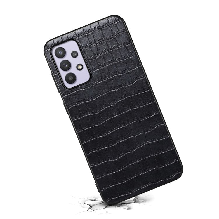 For Samsung Galaxy A32 5G / M32 5G Case Crocodile Texture PU Leather Coating Back Cover - Black