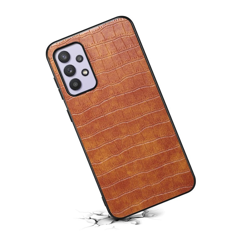 For Samsung Galaxy A32 5G / M32 5G Case Crocodile Texture PU Leather Coating Back Cover - Brown