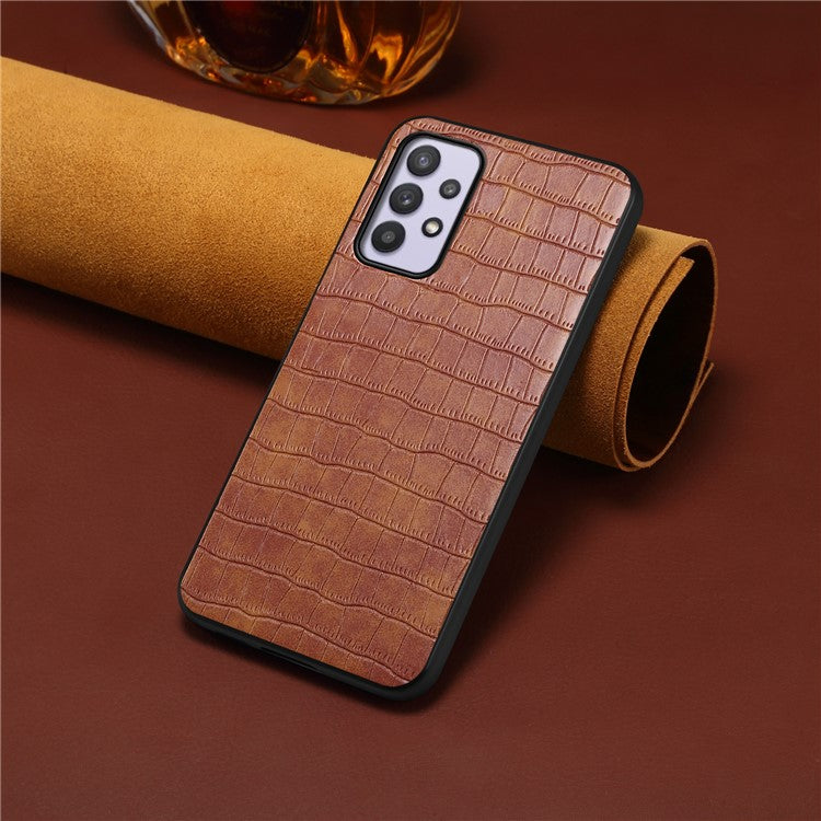 For Samsung Galaxy A32 5G / M32 5G Case Crocodile Texture PU Leather Coating Back Cover - Brown