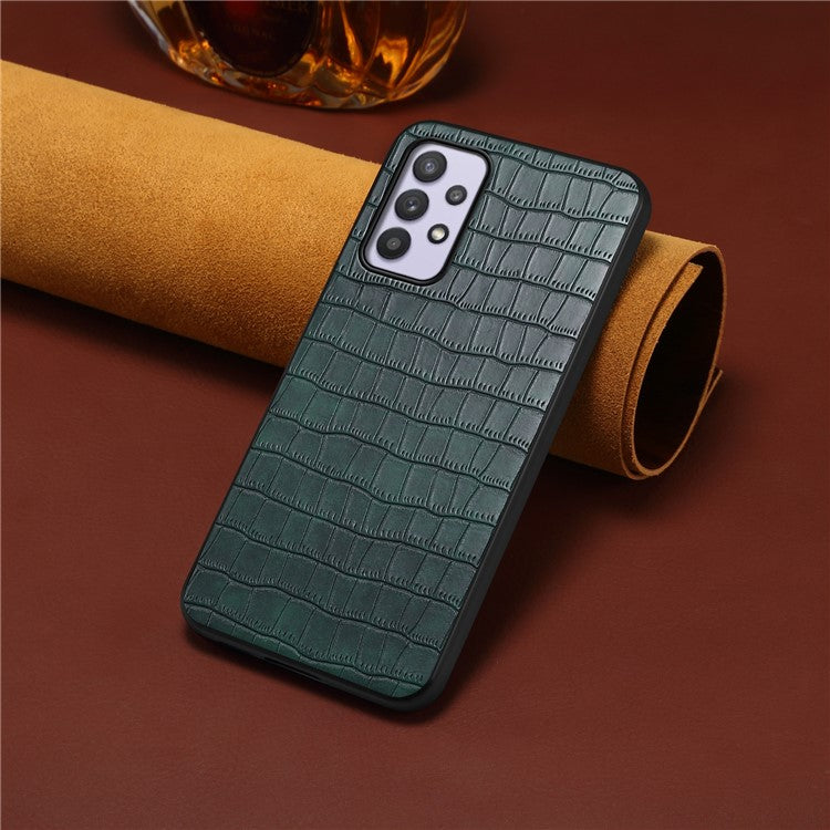For Samsung Galaxy A32 5G / M32 5G Case Crocodile Texture PU Leather Coating Back Cover - Green