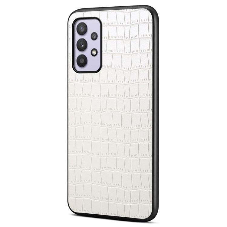 For Samsung Galaxy A32 5G / M32 5G Case Crocodile Texture PU Leather Coating Back Cover - White