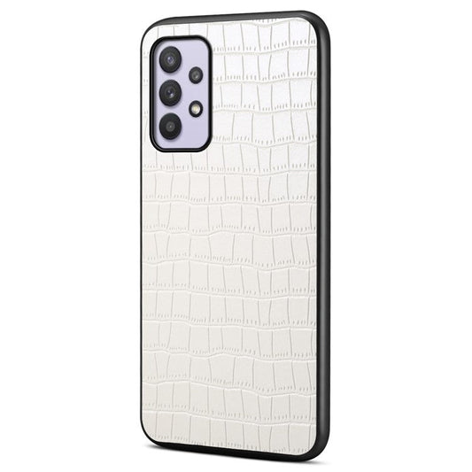 For Samsung Galaxy A32 5G / M32 5G Case Crocodile Texture PU Leather Coating Back Cover - White