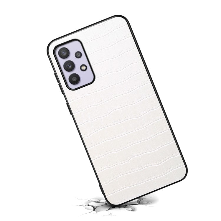 For Samsung Galaxy A32 5G / M32 5G Case Crocodile Texture PU Leather Coating Back Cover - White