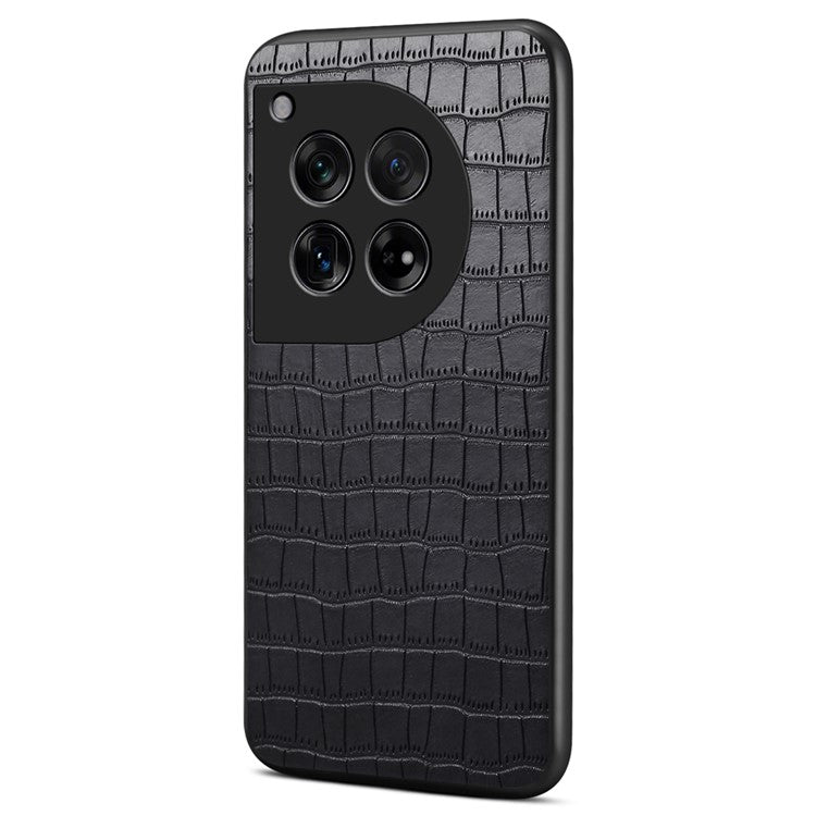 For OnePlus 12 5G Back Case Crocodile Texture Leather Shock-Absorbent Phone Cover - Black