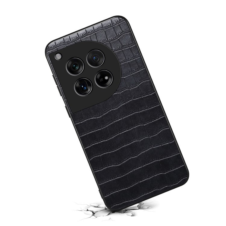 For OnePlus 12 5G Back Case Crocodile Texture Leather Shock-Absorbent Phone Cover - Black
