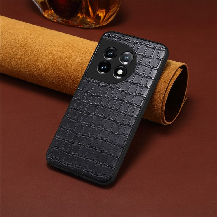 For OnePlus 11 5G Cell Phone Cases Slim-Fit Crocodile Pattern Textured Cover - Black