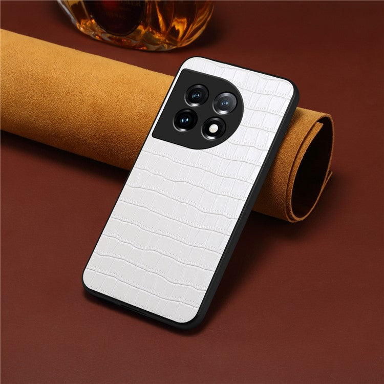 For OnePlus 11 5G Cell Phone Cases Slim-Fit Crocodile Pattern Textured Cover - White