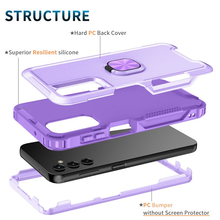 For Samsung Galaxy A24 4G (162.1 x 77.6 x 8.3mm) Case PC+SiliconeRing Kickstand Phone Cover - Light Purple