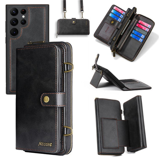 MEGSHI 020 Series for Samsung Galaxy S24 Ultra Case Detachable 2-in-1 Wallet Magnetic Phone Cover - Black