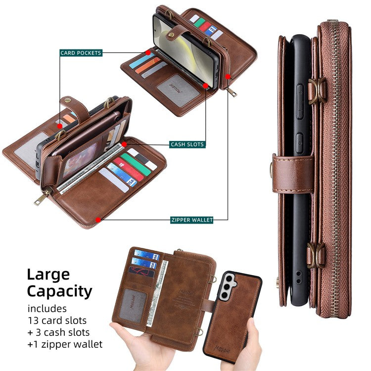 MEGSHI 020 Series for Samsung Galaxy S24+ Phone Case Crossbody PU Leather Foldable Stand Cover - Brown