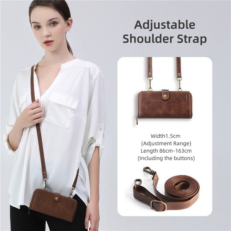 MEGSHI 020 Series for Samsung Galaxy S24+ Phone Case Crossbody PU Leather Foldable Stand Cover - Brown