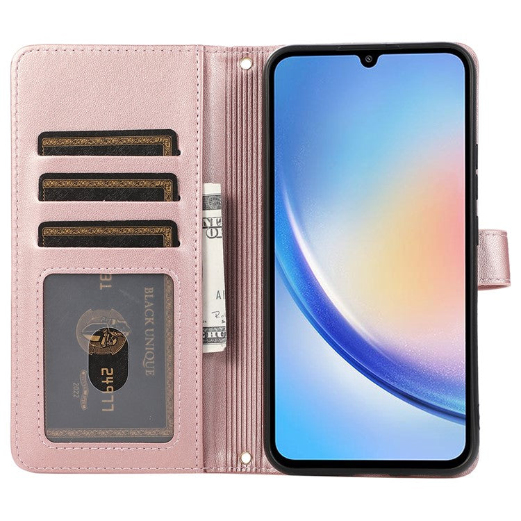 For Samsung Galaxy A54 5G Case PU Leather Zipper Purse Wrist Strap Phone Cover - Rose Gold
