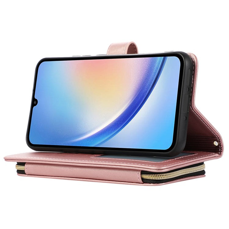 For Samsung Galaxy A54 5G Case PU Leather Zipper Purse Wrist Strap Phone Cover - Rose Gold