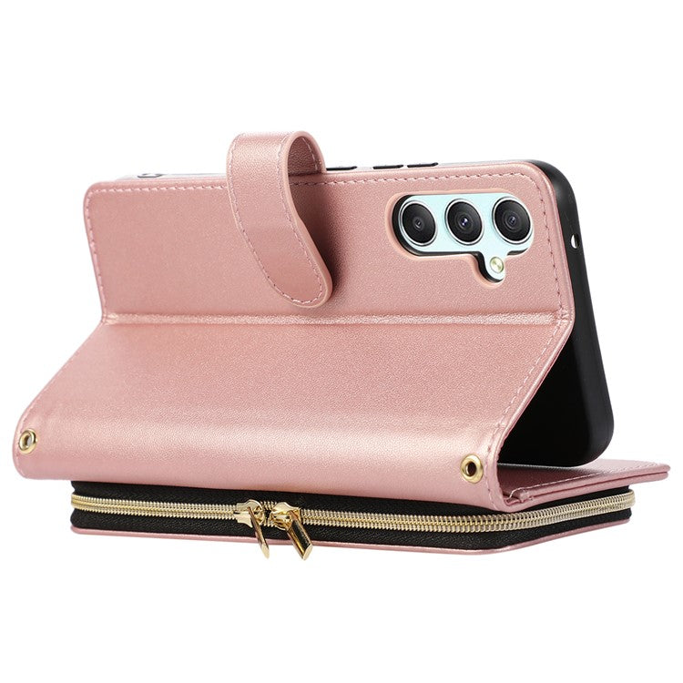For Samsung Galaxy A54 5G Case PU Leather Zipper Purse Wrist Strap Phone Cover - Rose Gold