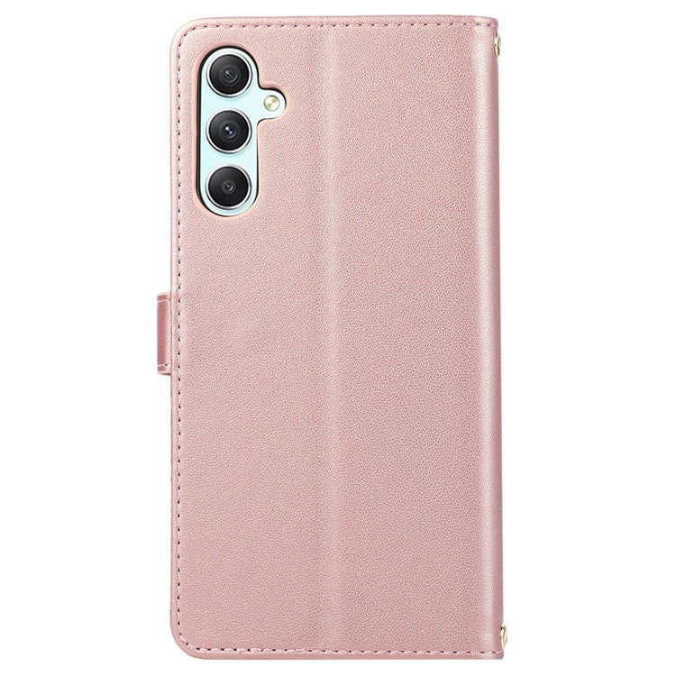For Samsung Galaxy A54 5G Case PU Leather Zipper Purse Wrist Strap Phone Cover - Rose Gold
