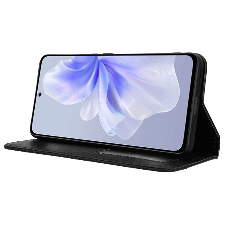 For vivo S18e 5G Case Vintage PU Leather Folio Wallet Phone Cover - Black
