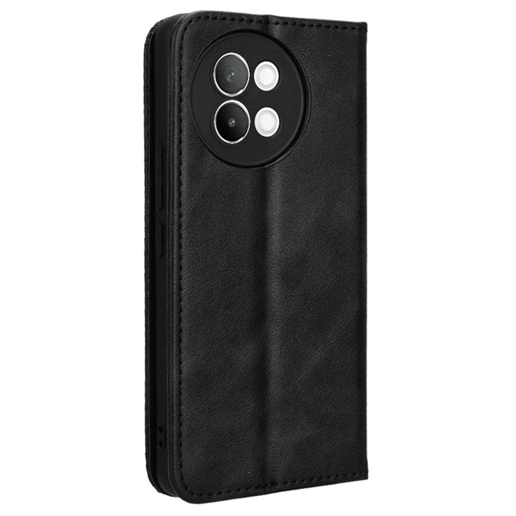 For vivo S18e 5G Case Vintage PU Leather Folio Wallet Phone Cover - Black