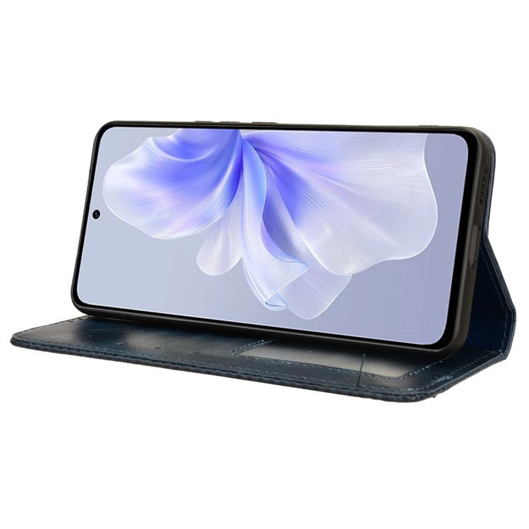 For vivo S18e 5G Case Vintage PU Leather Folio Wallet Phone Cover - Blue