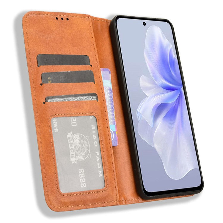 For vivo S18e 5G Case Vintage PU Leather Folio Wallet Phone Cover - Brown