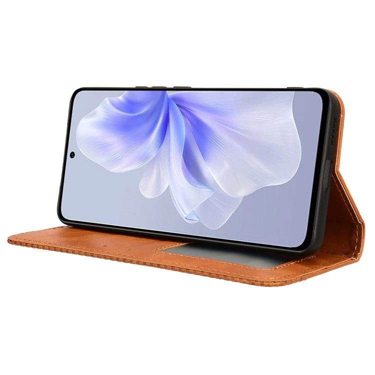 For vivo S18e 5G Case Vintage PU Leather Folio Wallet Phone Cover - Brown