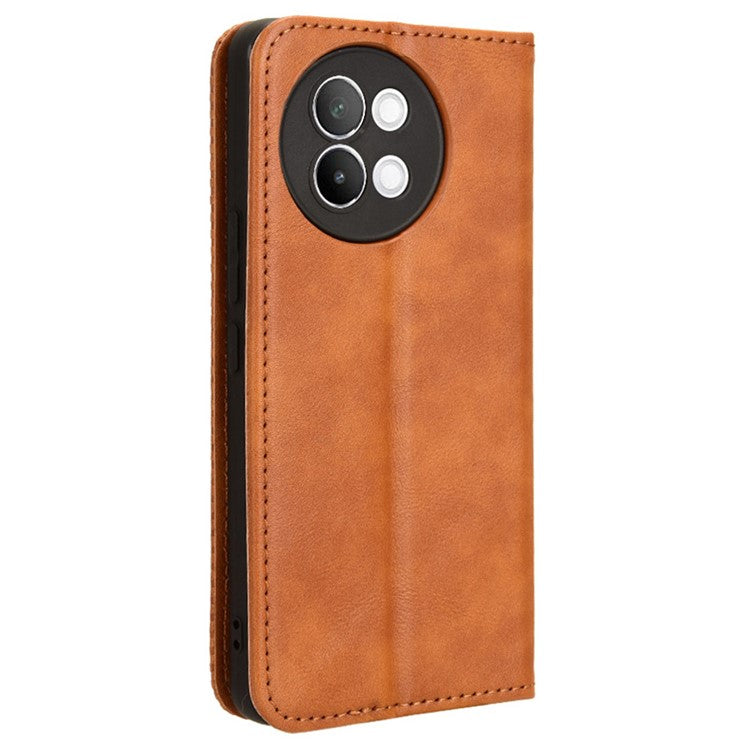 For vivo S18e 5G Case Vintage PU Leather Folio Wallet Phone Cover - Brown