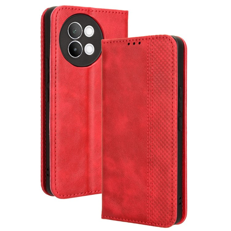 For vivo S18e 5G Case Vintage PU Leather Folio Wallet Phone Cover - Red