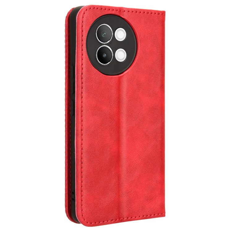 For vivo S18e 5G Case Vintage PU Leather Folio Wallet Phone Cover - Red