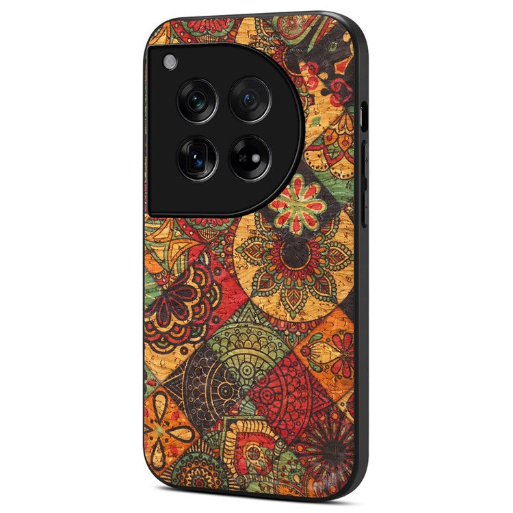 For OnePlus 12 5G Flower Pattern Case PU Leather Coated PC+TPU Hybrid Phone Cover - Autumn / Yellow