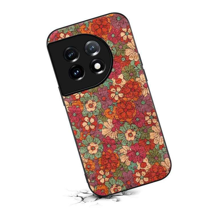 For OnePlus 11 5G Case Flower Pattern Design Leather+PC+TPU Protective Phone Cover - Summer / Red