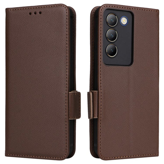 For vivo Y200e 5G / V40 SE 5G / Y100 5G (Indonesia) / V30 Lite 4G / T3 5G / Y100 4G / V30 SE 5G Case Leather Folio Stand Phone Cover - Brown
