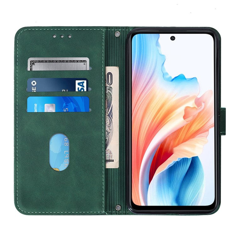 YB Imprinting Series-2 for Oppo A79 5G / A2 5G Case with Crossbody Shoulder Strap Stand Leather Phone Cover - Blackish Green