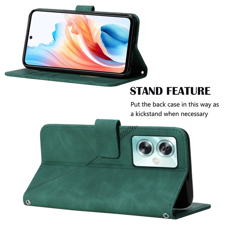 YB Imprinting Series-2 for Oppo A79 5G / A2 5G Case with Crossbody Shoulder Strap Stand Leather Phone Cover - Blackish Green