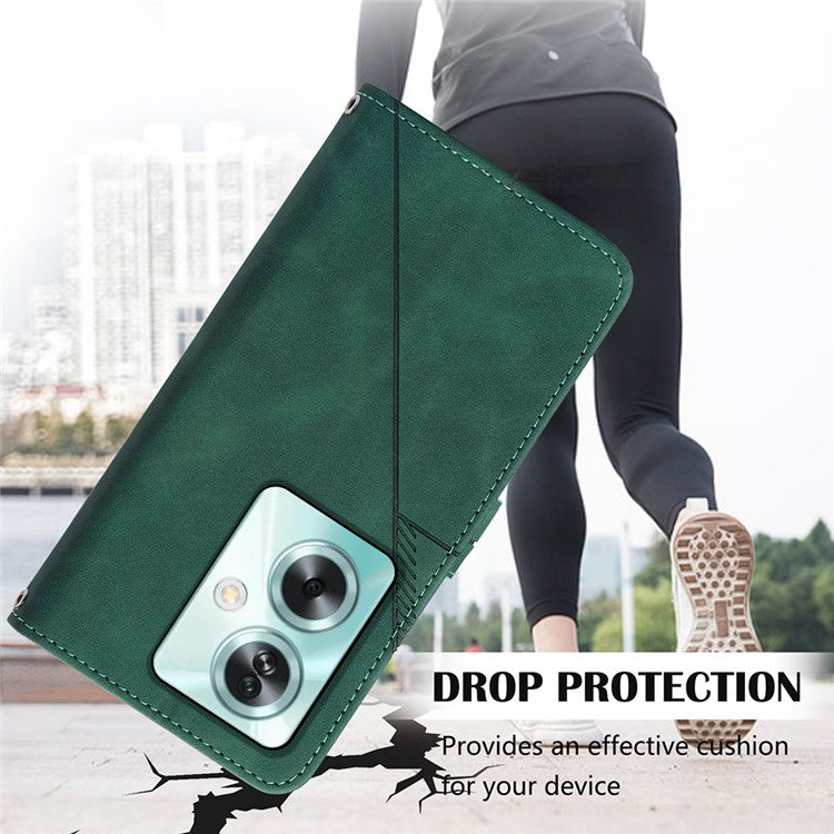 YB Imprinting Series-2 for Oppo A79 5G / A2 5G Case with Crossbody Shoulder Strap Stand Leather Phone Cover - Blackish Green
